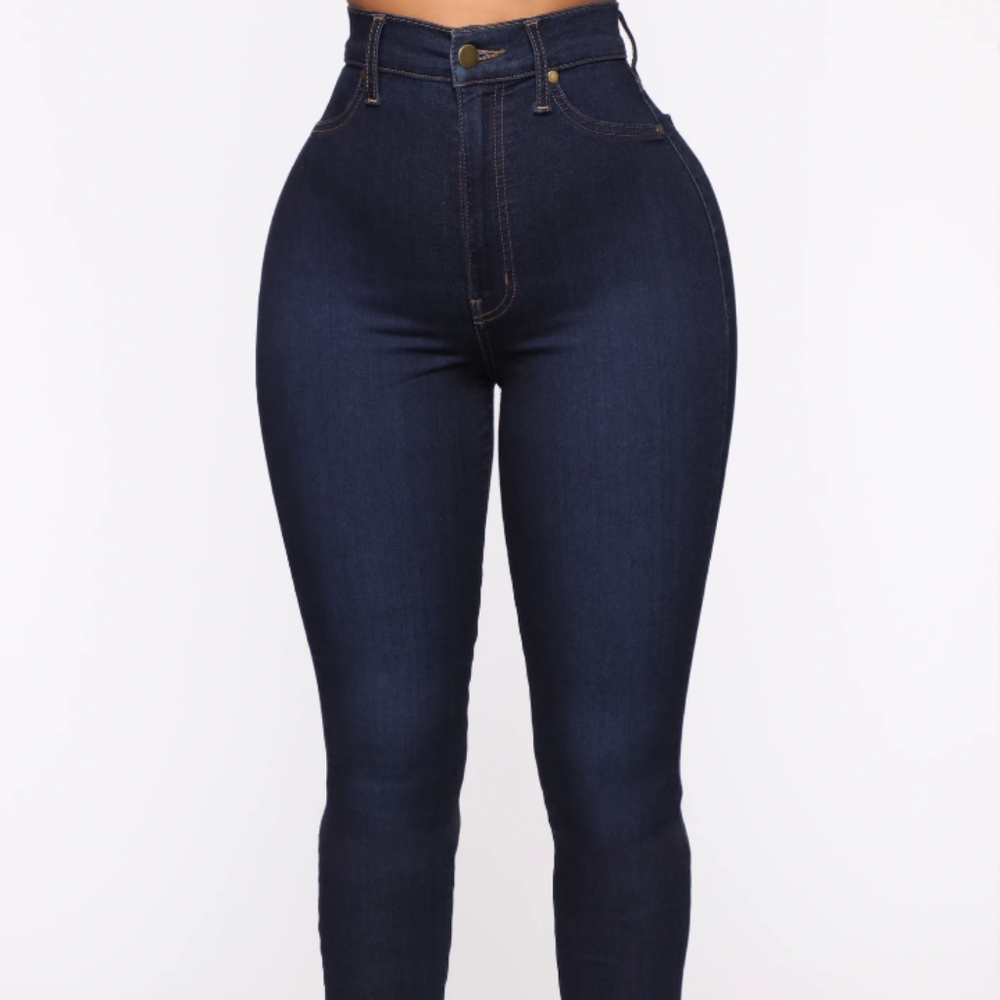 Dark blue high rise skinny jeans